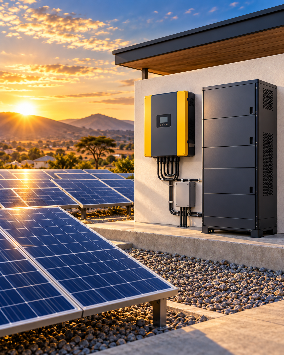 Solar panels with inverter and battery storage system for African homes and businesses